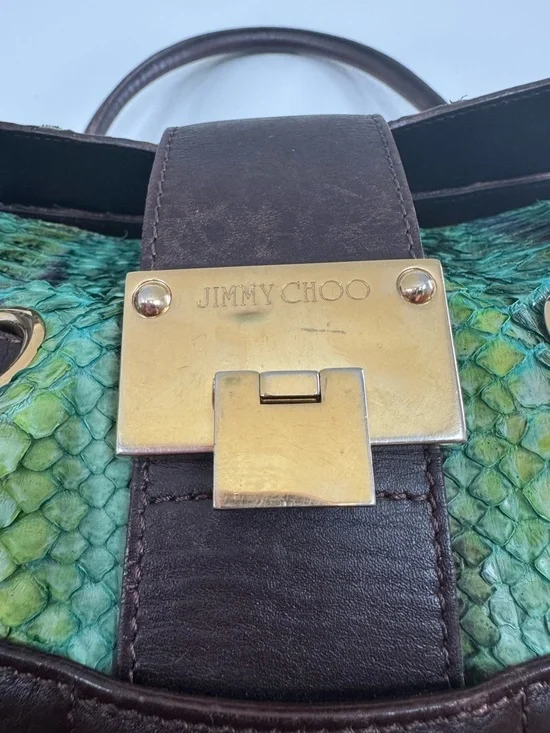 EUC - Jimmy Choo Ramona Python Skin Shoulder Bag - Green w/ Hints of Purple -COA - Picture 2 of 13